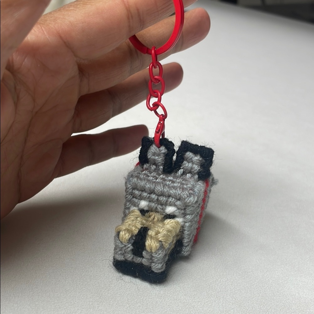 Plastic canvas mesh Dennis Animal Keychain with Red Ring